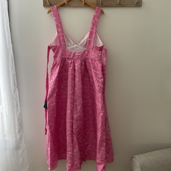 Lulus Rudra Pink Floral Jacquard A-Line Backless Pockets Midi Dress NWT XL - Picture 8 of 16